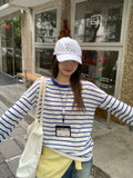 Korean Loose-Sensitive Stripes Bumpy Round-Neck Long-Sleeved T-Shirt For Women's Summer New Loose Meat Cover Thin Cloth