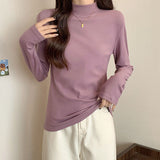 Half-High Collared De-Velvet Bottom Shirt Women In Autumn And Winter 2026 New Solid Color Warm Long Sleeves Thin Top