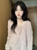 Korean Atmosphere Feeling Early Autumn Coat V Tie With Knitted Women's New Gentle Sweet Wind Sweater Put On Clothes