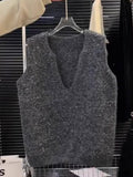Shiny Design Set Shoulder Cashmere Knitted Vest Sweater Casual Korean Version Of The Top Wearing Vest