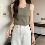 Sleeveless Wear Sling Vest Women's Summer Anti-Walking Suit Inside The Cover Of The Pair Of Milk Tight Thread To Play The Solid Color Top