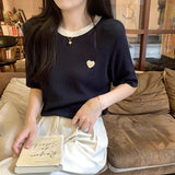 Cinque Is A Beautiful Summer French Loose Love Love Niche Design Ice Silk Thin Knitted Short-Sleeved T-Shirt Girl