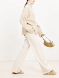 White Narrow Version Of Broad Leg Trousers With Wool Full Ributa Thick Old Money Wind High Waist Straight Trousers