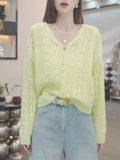 Korean Small Fragrant Gentle Hollow Knitted Cardigan Women's Spring New Leisure Loose Thin Air-Conditioning Shirt Top