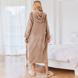 Autumn And Winter Lady Home Dress Double Velvet Thick Hooded Long Home Warm Zipper Idling