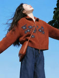 Red Jaspers Overturned Sweater Women's 2026 Spring Vintage Casual Style Lazy Slimming Zippered Jacket
