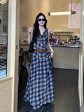 Vintage Suit Lattice Sling Sling Vest Women Summer High-Rise Half-Dress Skirt French Temperament Two-Set