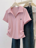 Large-Size Front-Shouldered Cotton Short-Sleeved T-Shirt For Women's New School Style POLO In Summer 2025