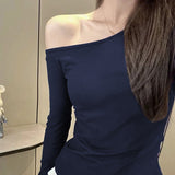 Pure Hot Girl Slim Thin Shoulder Long-Sleeved T-Shirt Women's Early Autumn High-End Feel Full Of Bottom Shirt Top