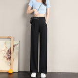 Suit Pants Women's Narrow Version Of Wide-Legged Pants 2025 New Ice Silk Hanging High-Rise Large Size Cover Straight Pants Thin
