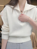 2025 New Autumn And Winter Korean Version Of The Pure Color Simple Half-String Knitted Shirt Commuter Small Long-Sleeved Sweater Woman