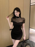 Small Man Wears Pure-Want Sexy Net Yarn Splicing Body To Pack His Hips Short-Sleeved High-End Exquisite Dress