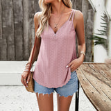 Dili Women's Clothing 2025 Spring And Summer Leisure Solid Color V-Neck Hollow Sling Vest Top
