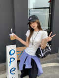 Korean White Waist Short-Sleeved T-Shirt Women's Summer 2026 New Round Neck Repair Body In The Shoulder With A Short Top