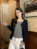 Korean Version Of The Color Stripe Splicing Two Long-Sleeved T-Shirts Early Autumn Collar Design Feeling Tie-Up Shirt