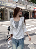 Fake Two Half-Neck Laziness With A Long-Sleeved T-Shirt Girl 2026 Autumn New Shoulder-Bottomed Shirt Top
