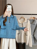 Loose Lazy Wind Polo Collar Thick Knitted Sweater Women's Autumn And Winter 2025 New Thin Inside Hit Bottom Top