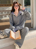 Grey Fake Two-Piece Jacket Suit Women's Hooded 2026 Spring And Autumn New Lazy Slackness Casual Trousers Two Sets