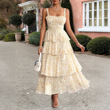 Dili 2025 Spring And Summer Temperament Sen Tied Small Fragrant Flowers Against The Color Chiffon Sling Skirt Women's Dress