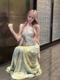 French Green Sling Dress Women's Summer New Seaside Resort Style Thin Temperament Long Dress Chic
