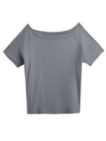 Pure Cotton Shoulder Oblique Shoulder Light Blue Loose Short-Sleeved T-Shirt Women Wear High-End Casual Shoulder Design Top