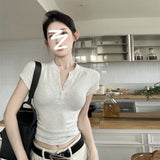 Pure Hot Babes Shoulder V Neck Short-Sleeved T-Shirt Girls Summer Slim Short Tight Clasped Clasped Special Coat
