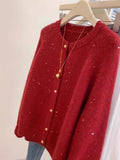 Gentle Atmosphere Feel The Slid Round Sweater Cardigan Women Autumn And Winter Life New Year Retro Red Soft Knitted Coat