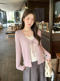 Pink Lace Lace Fake Two Design Knitted Shirt Women 2026 Autumn And Winter Repair Bottom With Long Sleeve Top