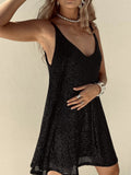 New Sexy Babes Beads V-Neck Short Dress Club Show-Back Slings Dress