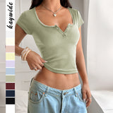 Dire Y2K Hottie Style Button Lace Short-Sleeved T-Shirt Women's Dress 2025 Spring And Summer