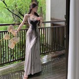 2025 Summer New French Heart Machine Retro Cut Hand-Painted Ink Butterfly Big A Swing Dress Women's Fashion Trend