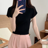 Purple Retro Small Flying Sleeves Short-Sleeved T-Shirt For Girls Summer High-Rise Slimmed-In Hot Girls Short French Top