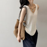 Ladies Tiansi Linen Hit Two Vest Women's Summer New V-Neck Fashion Shoulder Shirt