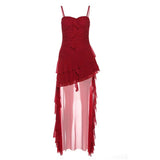 French Super Fairy Pure Lust Lotus Leaf Side Splicing Slinging Dress Female Summer High-Grade Slim Slimming Irregular Skirt