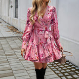 Dili 2025 Autumn And Winter Women's Dress Temperament Elegant V-Neck Print A Dress