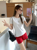 Summer Korean Texture White Round Neck Short Sleeve Top Women's New Letter Embroidery Design Chic Little T-Shirt