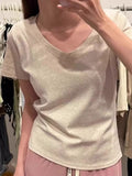 Pure Hottie V-Neck Short-Sleeved T-Shirt Girl 2025 Summer New Design Sense Niche Waist Thin Cloth Tide