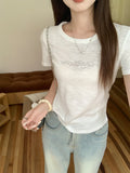 Korean Purple Texture Hot Diamond Short-Sleeved T-Shirt 2026 New Summer Shoulder Design Sense Unique Top