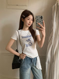 Super Nice Letter Print Round-Neck Short-Sleeved T-Shirt Girl 2026 Summer Ootd Wearing A Thin Sweet And Spicy Top