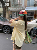 High-End Feel Loose Yellow Seven-Sleeve Collar Shirt Women Summer Lazy Loose Feeling Outside The Chic Short-Sleeved Top