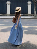 Seaside Holiday Wind Blue Sleeveless Vest Dress Women Summer 2026 Spring Popular Wearing New Long Skirt