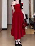 French Word Shoulder-To-Shoulder Black Dress Women's Summer 2026 New Hepburn Style Ponbilling Buds Short Skirt