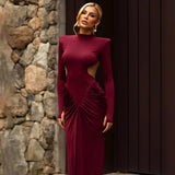 New Women's Clothing In The Autumn Of 2025, Pure-Color Long-Sleeved High-Collar Temperament Folds And Back Dresses