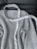 French Purple Lace Ribbon V-Neck Sweater Female Spring And Autumn Atmosphere Knitted Shirt Unique Super Good-Looking Top Tide