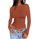 2025 Ms. New Autumn Leisure Body Collar Sexy Pure Color Long-Sleeved Top