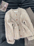 Korean Round-Neck Hollow Lace Knitted Cardigan Women Early Autumn 2025 New Fashion Cut-Down Sweater Jacket