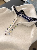 Korean Lazy Wind Color Button Semi-Zip Hooded Women's Autumn And Winter New Design Sense Knitted Sweater