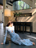 Pure Lusty Hollow Design V-Neck Dress Summer 2025 New Waist Thin Folding Layer Feel Long Dress