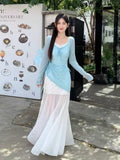 Pure Wind To Close The Waist Thin Sweet Net Yarn Shredded Flowers Hanging Dress Hooded Folded Two Sets Of Women Summer