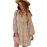Independent Research And Development Design Loose Dress 2026 Leopard Long-Sleeved Leisure Vacation Dress Is Thin